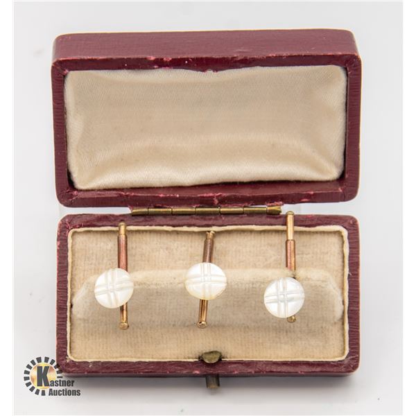 SET OF 3 ANTIQUE MOTHER OF PEARL CUFFLINKS IN AN
