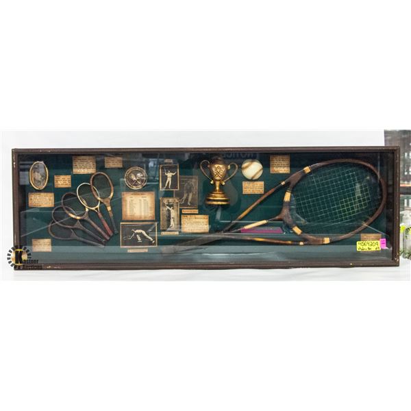 FRAMED SHADOW BOX TENNIS THEMED 13" X 41.5"
