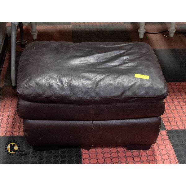 BROWN LEATHER PADDED OTTOMAN