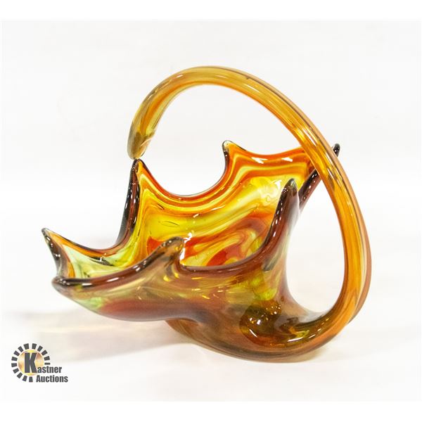 AMBER SWIRL ART GLASS BASKET