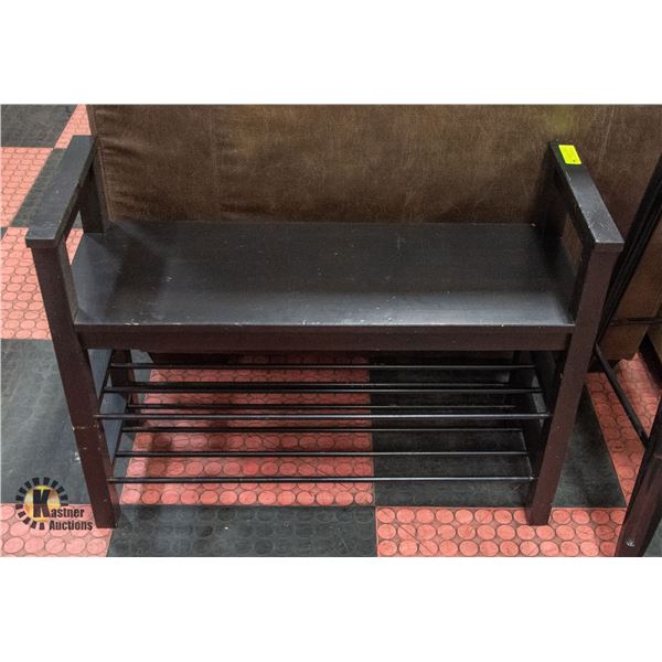 ESPRESSO WOOD SHOE RACK WITH TOP BENCH