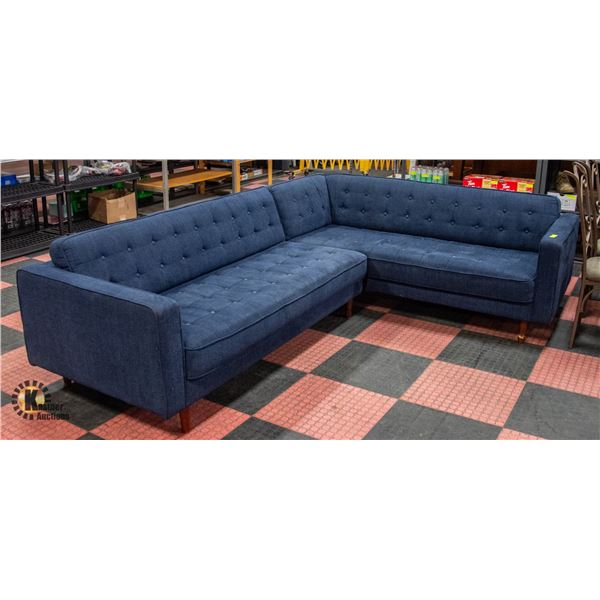 INDIGO BLUE FABRIC L-SHAPED SECTIONAL SOFA