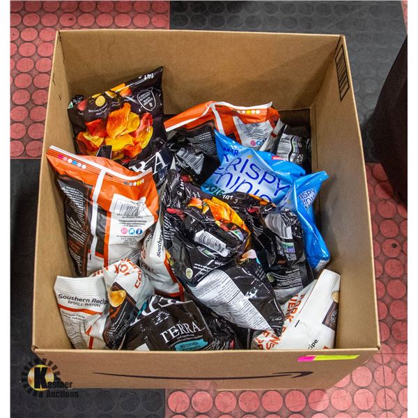 LARGE BOX OF CHIPS AND CRISPY MINIS