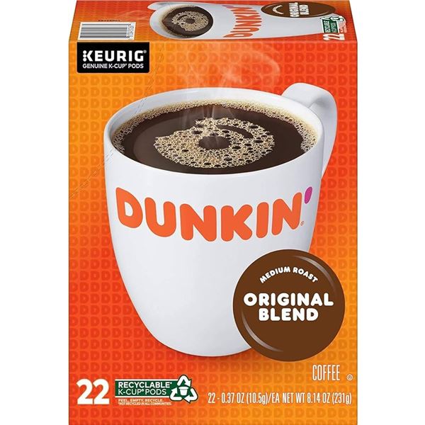 BOX WITH 22 KEURIG DUNKIN' MED. ROAST PODS