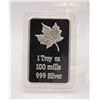 Image 1 : INGOT 1 OUNCE PURE SILVER "MAPLE LEAF"