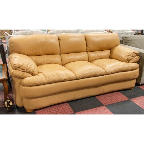 MUTED ORANGE/TAN LEATHERETTE SOFA