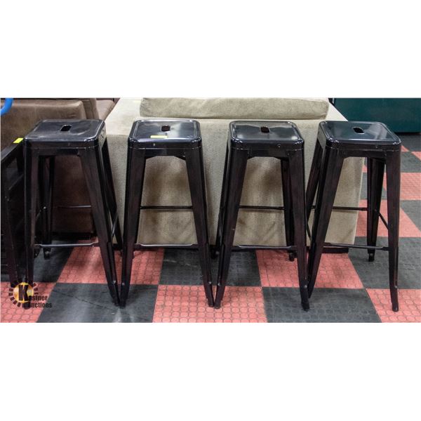 SET OF 4 BLACK INDUSTRIAL METAL BAR STOOLS -