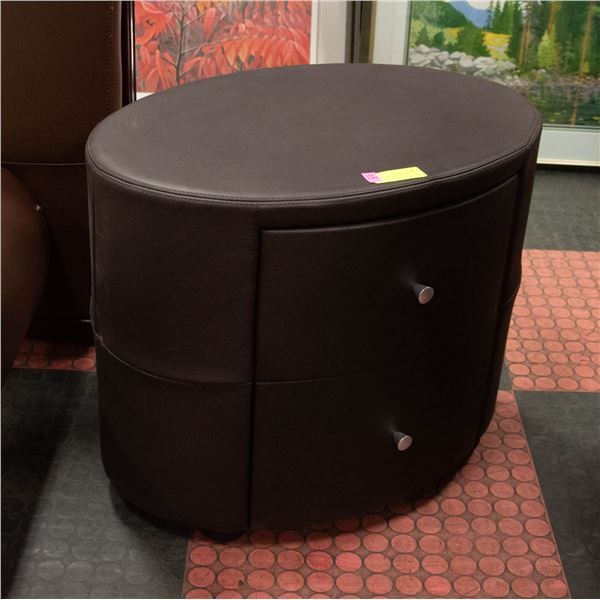 PAIR OF BROWN LEATHERETTE OVAL NIGHTSTANDS