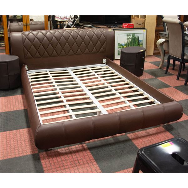 BROWN LEATHERETTE QUEEN SIZE BEDFRAME