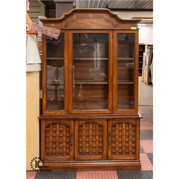 VINTAGE WOODEN BUFFET AND HUTCH 50" X 16" X 79"