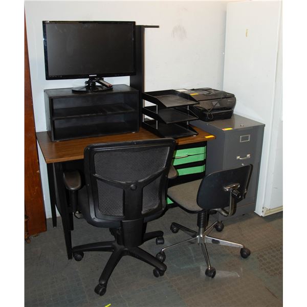 OFFICE DESK LOT INCLUDES DESK, CHAIRS AND MORE