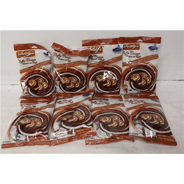 8 BAGS OF SWIRLY’S COFFEE CREAM CANDY