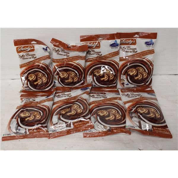 8 BAGS OF SWIRLY’S COFFEE CREAM CANDY