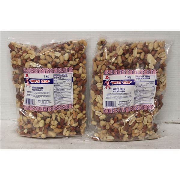2 - 1 KG BAGS OF NUTTY CLUB MIXED NUTS