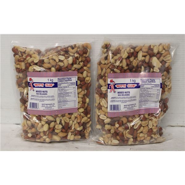 2 - 1 KG BAGS OF NUTTY CLUB MIXED NUTS