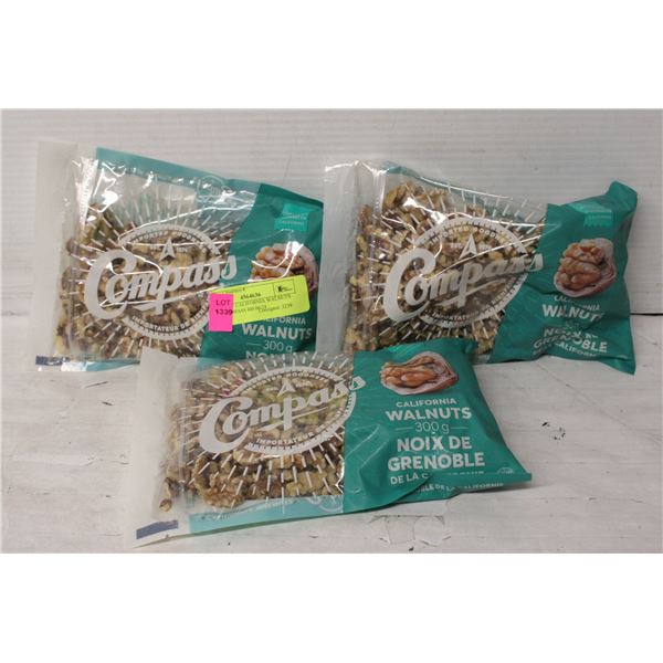 3 BAGS OF CALIFORNIA WALNUTS 300G COMPASS BB 06/24