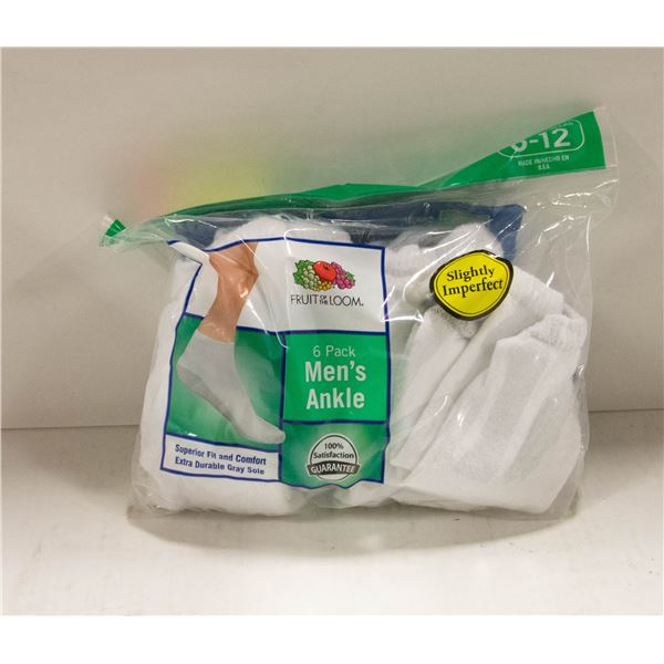 ANKLE SOCKS WHITE 6-12 SIZE 6-PACK FRUIT OF