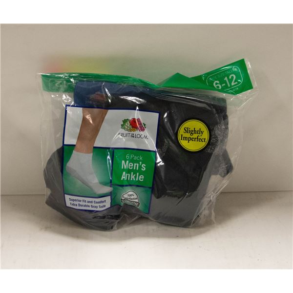 BLACK ANKLE SOCKS 6-12 SIZE 6-PACK FRUIT OF