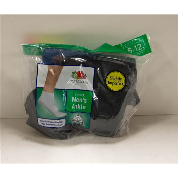BLACK ANKLE SOCKS 6-12 SIZE 6-PACK FRUIT OF