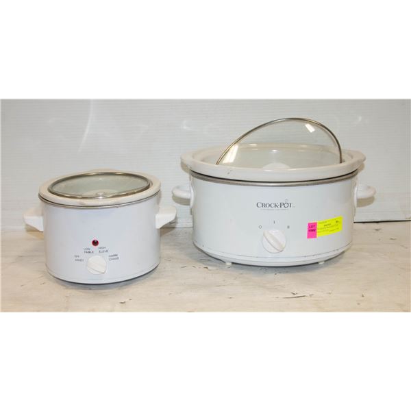 2 WHITE CROCK POTS REGULAR AND SMALLER SIZE
