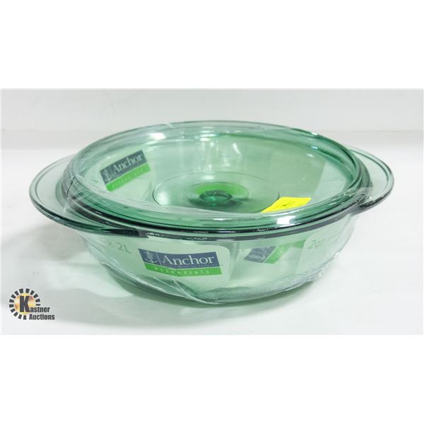 NEW ANCHOR 2 QT GLASS CASSEROLE DISH