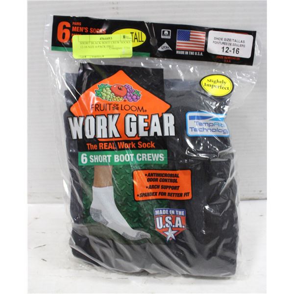 SHORT BLACK BOOT CREW SOCKS 12-16 SIZE 6PACK FRUIT