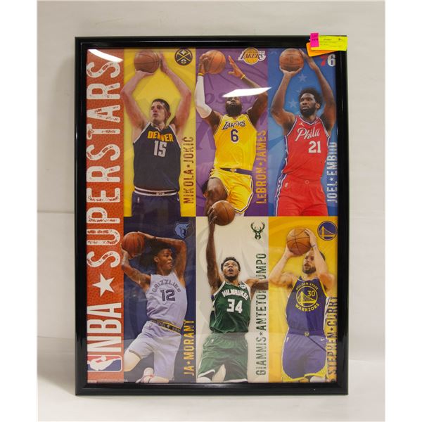 NBA SUPERSTARS FRAMED SCHOLASTIC PRINT 19.25" X