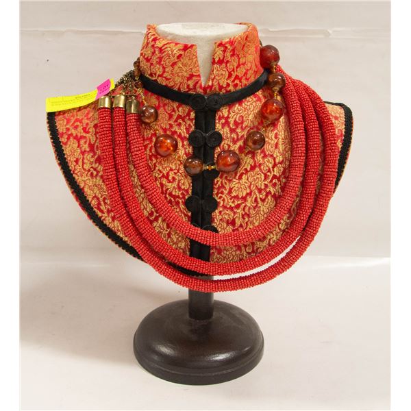 ASIAN NECKLACE BUST STAND WITH NECKLACES ESTATE
