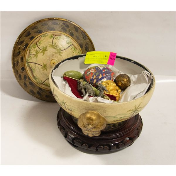 ESTATE JADE MASSAGE ROLLER, PEWTER DRAGON, BUDDHA