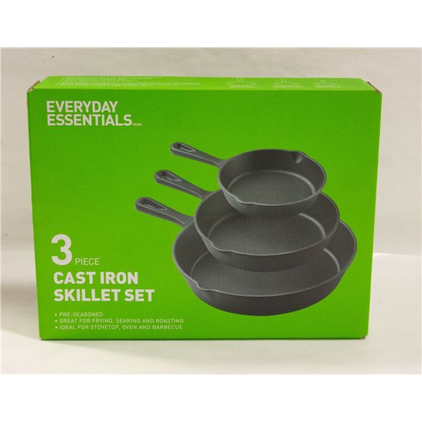 3 PIECE CAST IRON SKILLET SET - NEW IN BOX