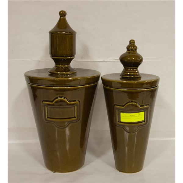 2 DECORATIVE CANISTER LOT. TALLEST IS 18"