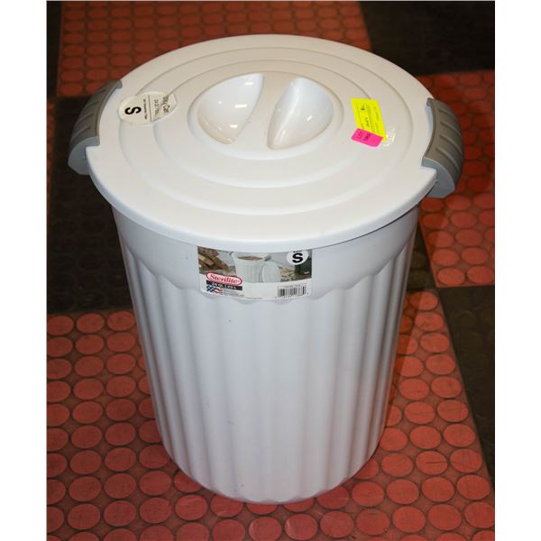 NEW STERILITE UTILITY GARBAGE CAN W/ LID WHITE