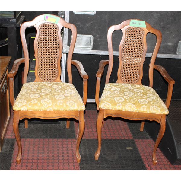 PAIR OF VINTAGE WOOD CANE BACK DINNING CHAIRS