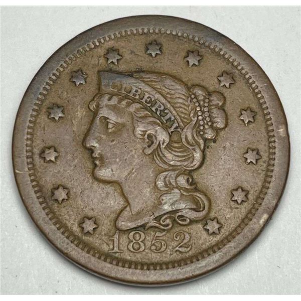 1852 Braided Hair Large Cent AU55