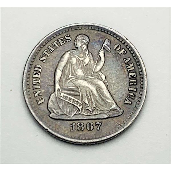 1867-S Seated Liberty Half Dime AU58