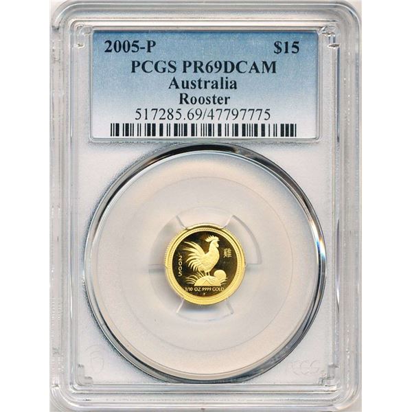 2005-P Australia Rooster 1/10 ozt .9999 Gold PCGS PR69 DCAM
