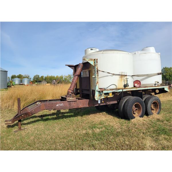 Tandem Axle 13 ft steel deck c/w 2- 1000-gal tanks, pin hitch