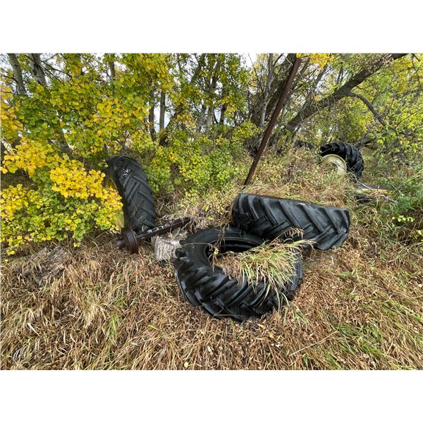 6- Various tractor tires, 4- c/w rims, 18.4x26, 16.9x28 etc.