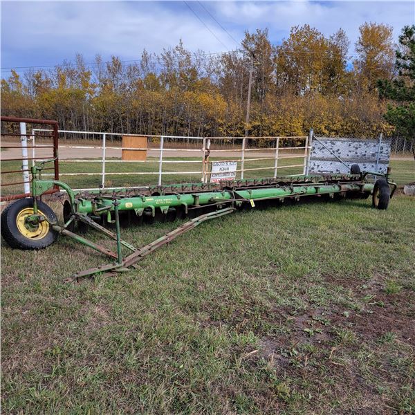 John Deere Surflex tiller, approx. 22.5 ft c/w approx. 20 in blades, very usable condition, SN. 0005