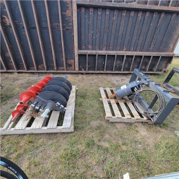Hexagon shaft bobcat auger c/w approx. 18 in & 12 in & 2- red augers, 6 in & 8 in