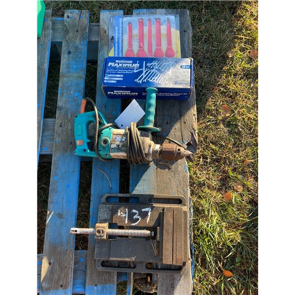 6in Vice, HD Drill, 18 pc ratcheting set, cable installation & removable kit