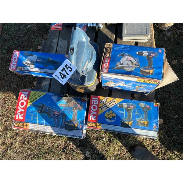 5 New Ryobi battery operated tools (saw, hammer drill, angle grinder etc.)