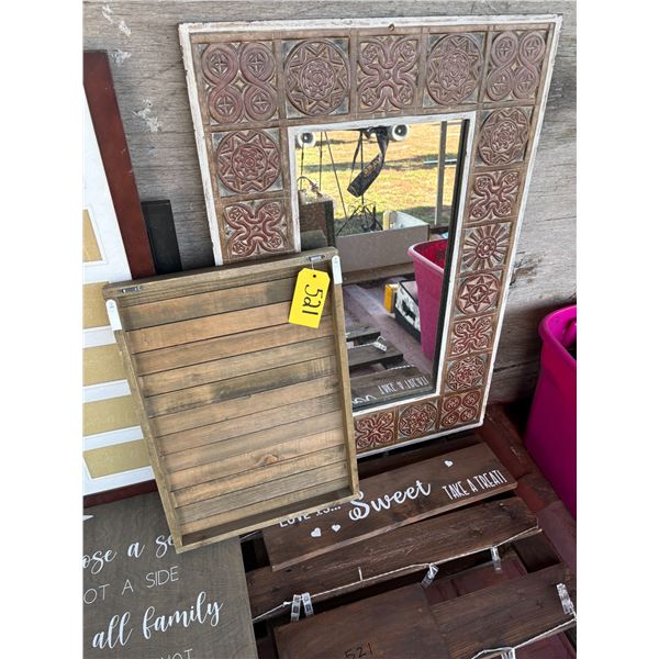 Various signs, mirror & frames