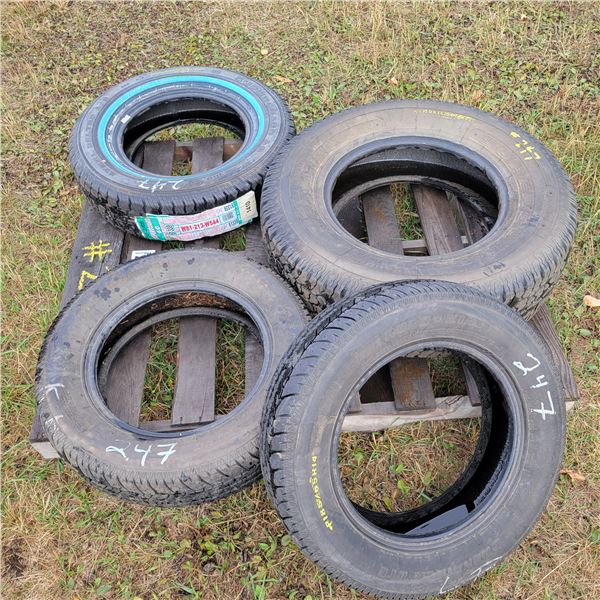 1- New P195/75R14, 1- 9.50x16.5, 2- P185/65R14