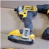 Image 2 : THREE DEWALT 20V CORDLESS DRILLS, ONE IMPACT WITH BATTERIES AND DUAL CHARGER