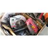 Image 3 : TIRE CHAINS, HYDRAULIC JACK AND BOX OF ASSORTED TOOLS