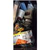 Image 2 : TOTE OF ASSORTED POWER TOOLS, SAWS ALL, RIDGID DRILL, NO BATTERY, HAND TOOLS AND SHOP SUPPLY