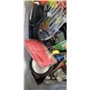 Image 2 : TOTE OF ASSORTED SHOP TOOLS, HAND TOOLS, ACCESSORIES AND SUPPLIES