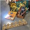 Image 1 : 3 INLAID PICTURES WITH FURNITURE LEGS AND METAL DECOR
