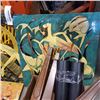 Image 2 : 3 INLAID PICTURES WITH FURNITURE LEGS AND METAL DECOR